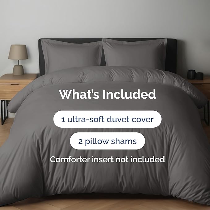 Duvet Cover King Size Set - Extra Soft King Duvet Cover 104" x 90" with 2 Pillow Shams - Hotel Luxury, Easy Care & Fade Free w/ Zipper Closures & Ties - All Season, Comfy and Breathable (Dark Grey)