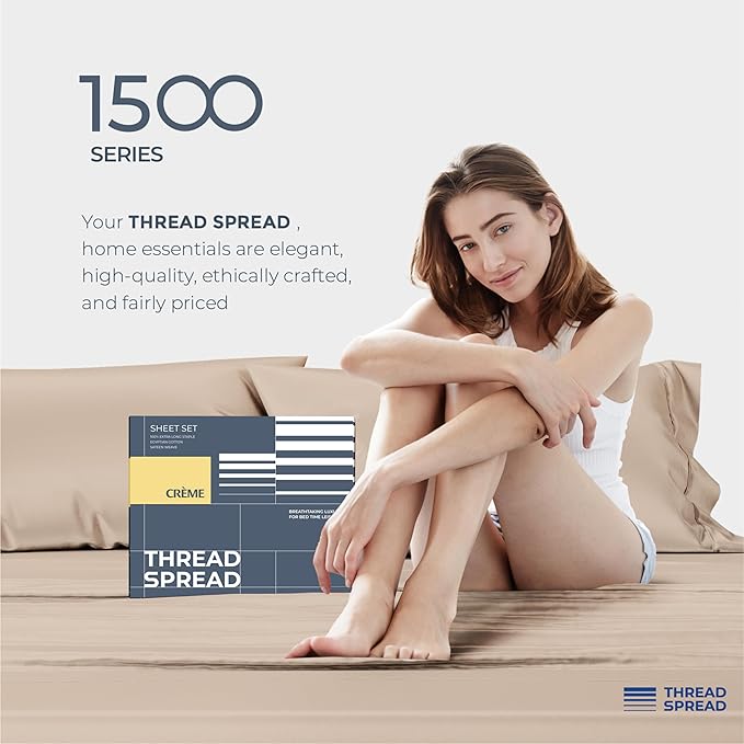 THREAD SPREAD 100% Egyptian Cotton Sheets California King Size - 1500 Series Cal King Sheets Egyptian Cotton (4 PC, Taupe), Silky Soft, Sateen Weave, Cooling & Breathable, 17" Deep Pocket Bed Set