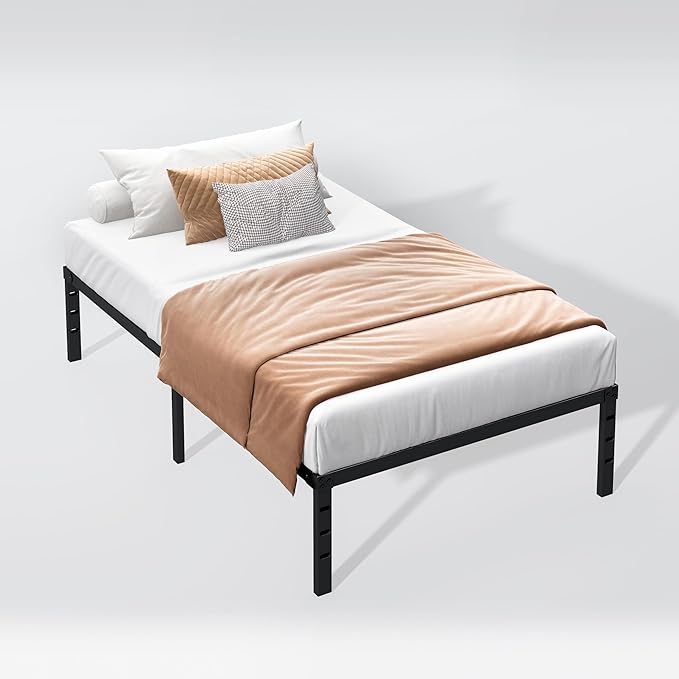 Hafenpo 16 Inch Twin Bed Frame - Sturdy Metal Platform Twin Size, No Box Spring Needed, Heavy Duty, Easy Assembly, Strong Bearing Capacity, Under Bed Storage, Black