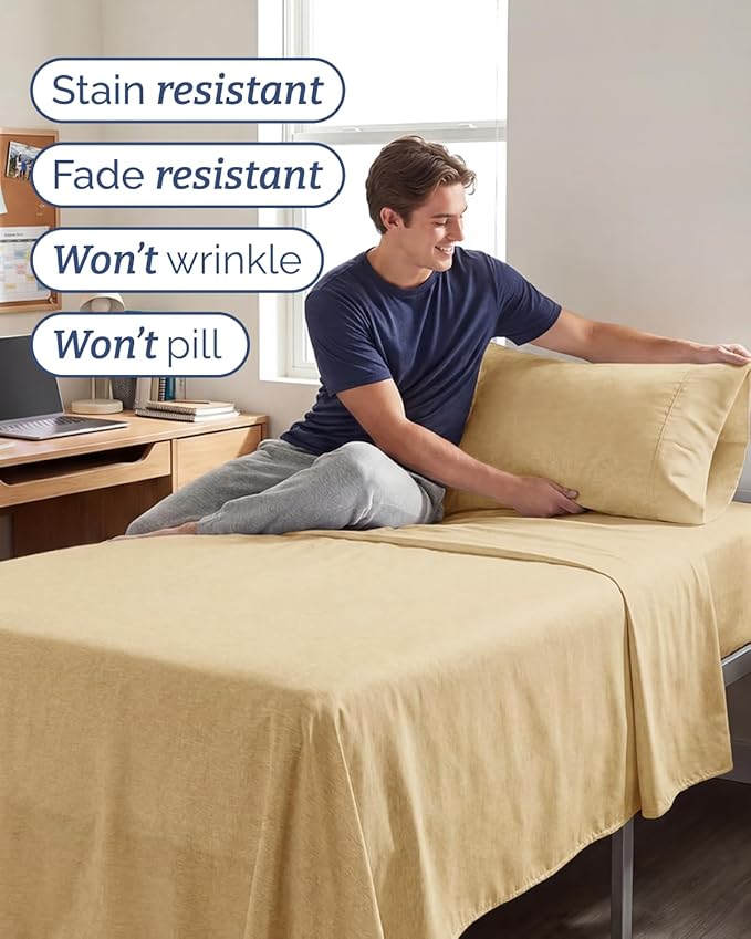 Twin XL Size 3 Piece Sheet Set - Comfy Breathable & Cooling Sheets - Hotel Luxury Bed Sheets for Women & Men - Deep Pockets, Easy-Fit, Soft & Wrinkle Free Sheets - Heathered Tan Oeko-Tex Bed Sheet Set