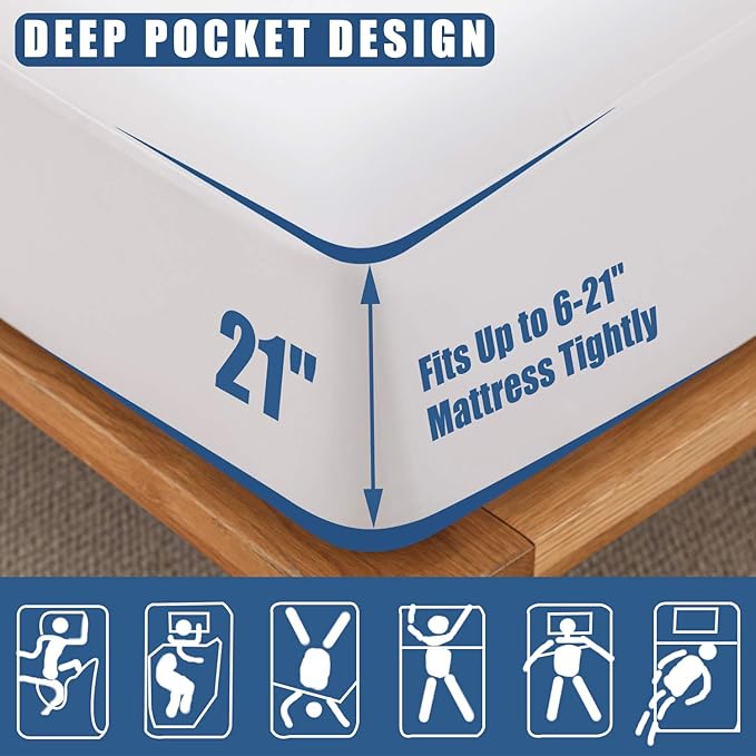 Waterproof Mattress Protector Queen Size, Breathable Mattress Cover, Fitted Deep Pocket Mattress Pad Cover Stretches up to 21 Inches, Soft Noiseless Bed Cover