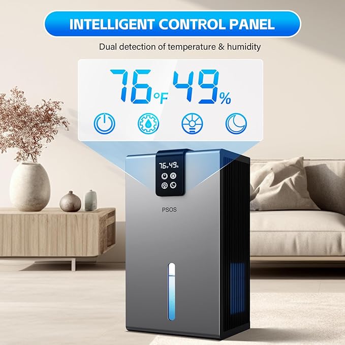 Dehumidifier, Dehumidifiers for Home, 98 OZ Water Tank, (1000 sq.ft) Quiet Dehumidifier for Basement Bathroom Bedroom with Humidity Display, Auto Shut Off, Relaxing 7 Color Ambient Light(Gray)