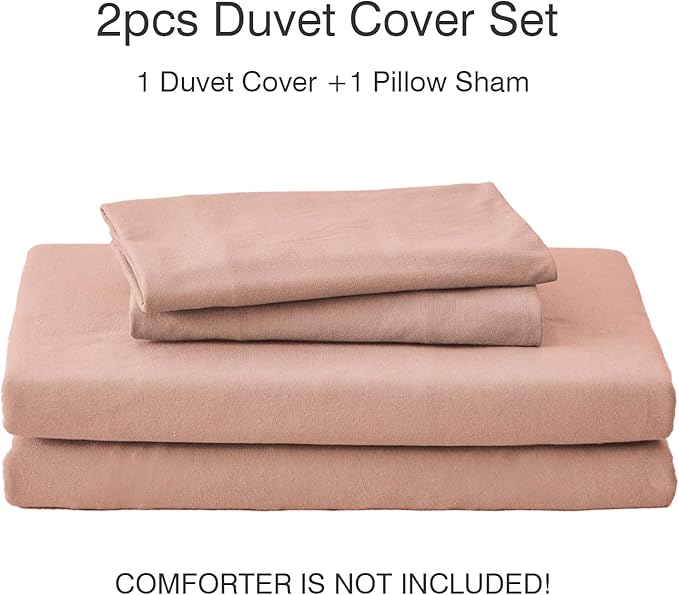 PURE ERA Jersey Knit Duvet Cover Set 100% T-Shirt Cotton Super Soft Comfy 2pc Bedding Set with Zipper Closure (New Petal Pink, Twin)