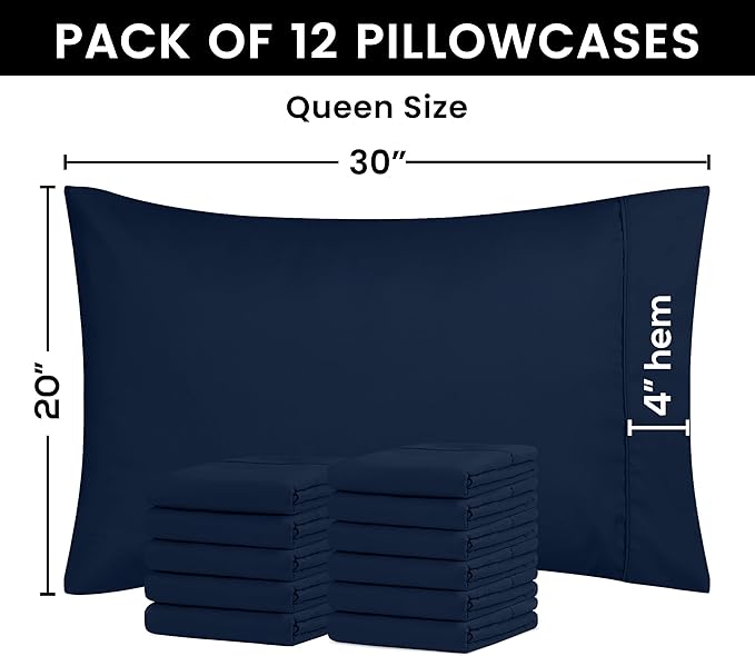 Utopia Bedding Queen Pillow Cases - 12 Pack - Envelope Closure - Soft Brushed Microfiber Fabric - Shrinkage and Fade Resistant Pillow Covers Queen Size 20 X 30 Inches (Queen, Navy)