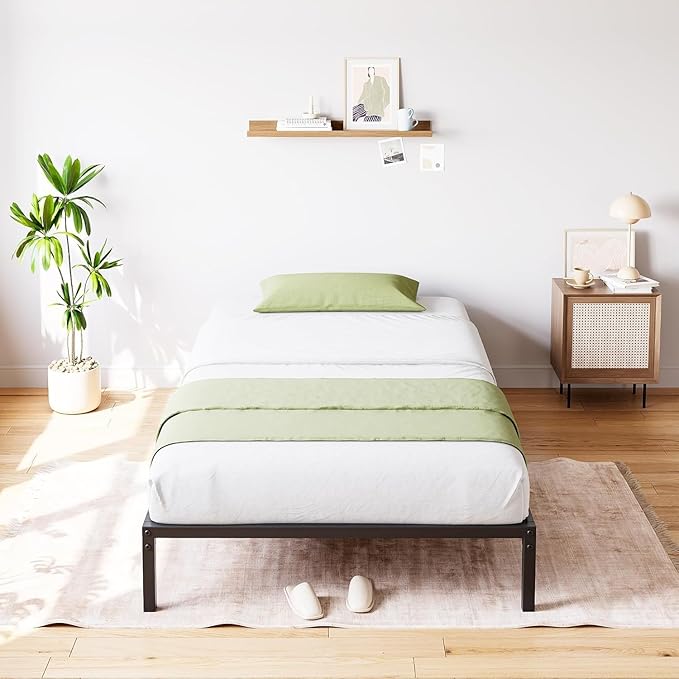 GarveeHome Twin Size Bed Frame, 8 Inch Metal Platform Bed Frames with Heavy Duty Steel Slat Support, No Box Spring Needed, Noise Free,Anti-Sliding Slat,Easy Assembly, Under Bed Storage