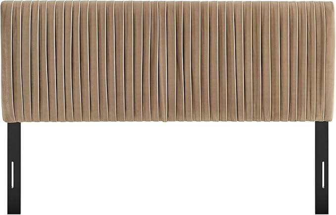 Modway Eloise Queen Velvet Headboard with Ruched Details in Taupe - Modern Bed Headboard Only with Stain-Resistant Performance Upholstery, Height-Adjustable Mount