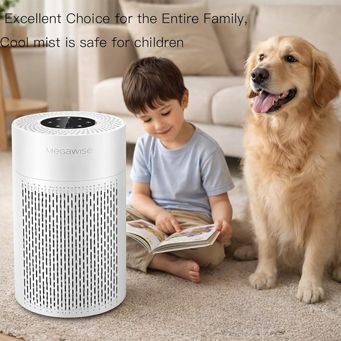 MEGAWISE 2Pack Updated Version Smart Air Purifier for Home Large Room up to 1076ft², H13 True HEPA Filter with Smart Air Quality Sensor, Sleep Mode, Quiet for Smoke, Pets Hair, Odors, White