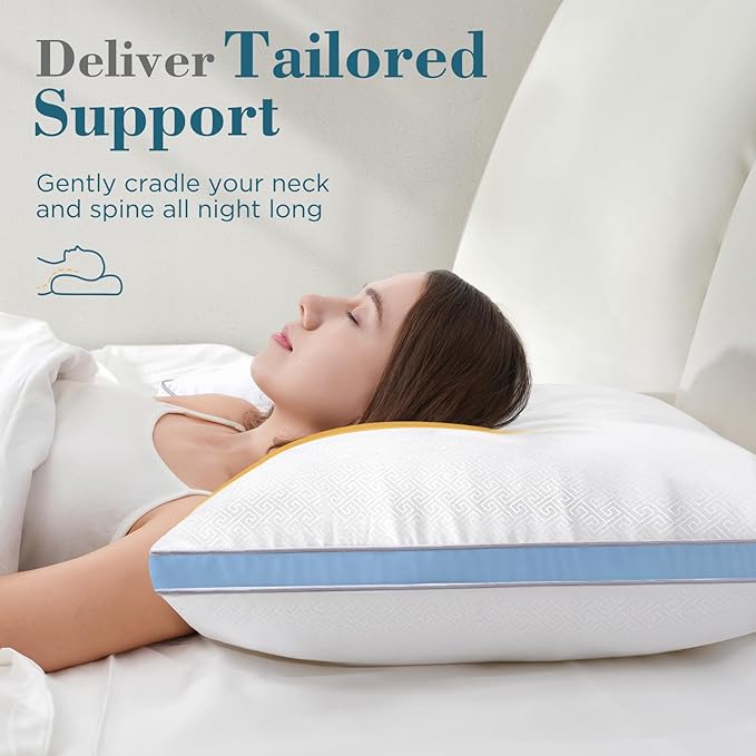 viewstar Bed Pillows Different Sizes Set of 2, Hotel Quality Cooling Down Alternative Gusseted Pillows for Side, Back, or Stomach Sleepers, Blue, Standard