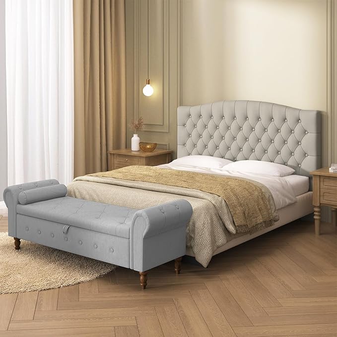 Furpopup Velvet Upholstered Headboard Queen/Full Size Latest Model Wall Mount, Bed Frame Mount, Featuring High-Density Sponge Padding, Luxury Texture Easy Assembly-Light Warm Gray/Taupe