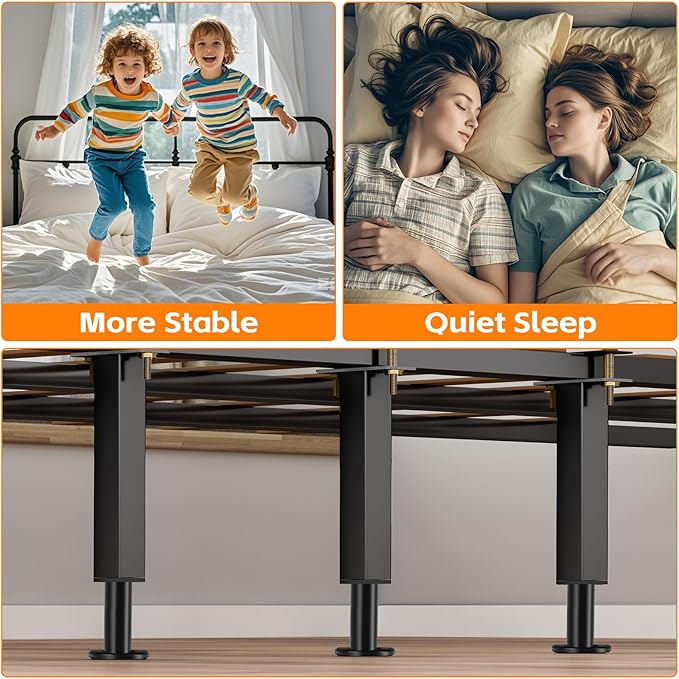 6PCS Adjustable Height Bed Support Legs, 10.2-16.5 In, Metal Heavy Bed Risers with Non-Slip Rubber Base, Replacement Furniture Feet for King Queen Frame Slats, Sofa, Couch, Cabinet, Dresser, Table