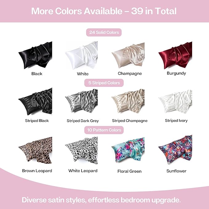 MR&HM Satin Body Pillow Cover, Soft and Breathable Body Pillow Case with Envelope Closure, Cooling and Silky Long Pillowcase for Hair and Skin,Grey (20x54, Pink)