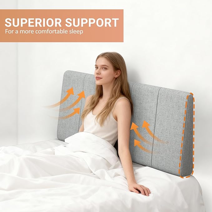 Twin Size Headboard Only-No Assembly, Upholstered Headboard Twin Size Linen Fabric Modern Style Headboards Extra-Thick, Light Gray