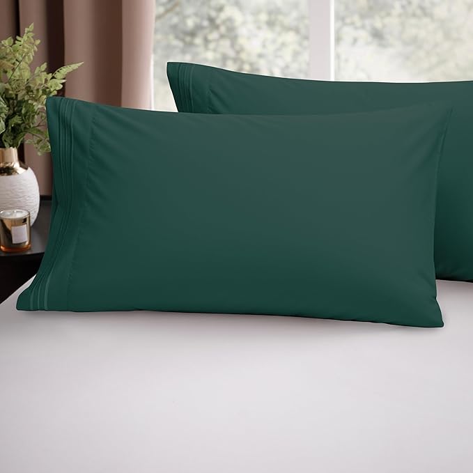 Elegant Comfort Luxury Ultra-Soft 2-Piece Pillowcase Set - 1500 Premium Hotel Quality Microfiber Double Brushed - Wrinkle Resistant, King Size, Hunter Green