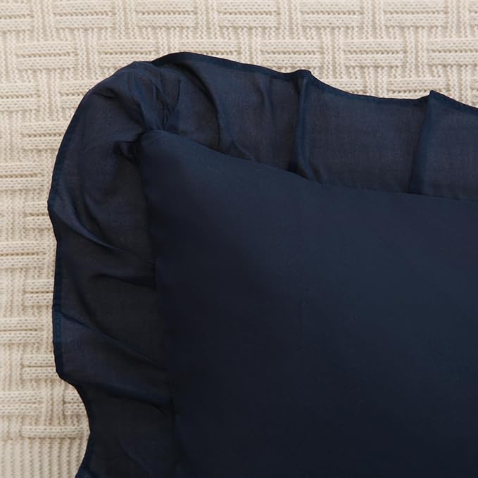 Merryword Navy Pillowcases King Size Ruffled Pillow Shams Set of 2 Cute Pillowcases Navy Blue Shabby Chic Pillow Cover 2 Pack