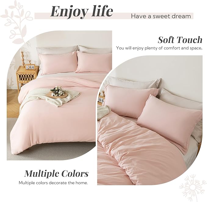 MILDLY Super Soft Duvet Cover 2pcs - 100% Washed Microfiber Light Pink Twin/Twin XL Comforter Cover Set with Zipper Closure & Corner Ties (No Comforter)