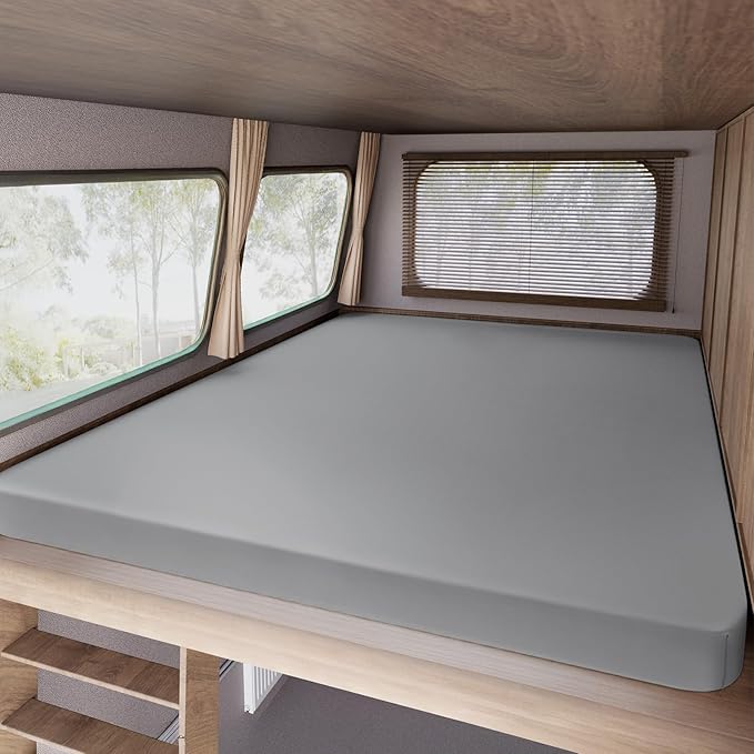 Short King RV Sheet Only, RV Short King Mattress Sheets 72" X 75" for Truck/Trailer RV, Up to 14 Inches Deep Procket, Bed Mattress Sheets Stretchable Breathable Jersey Knit Cover, Gray