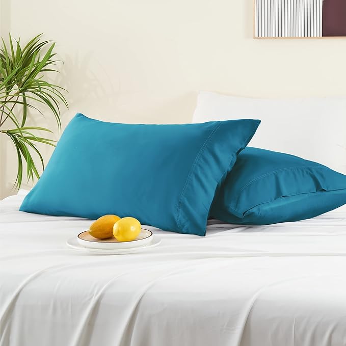BEDELITE Pillow Cases Standard Size Set of 2, Rayon Derived from Bamboo, Cooling Pillow Cases for Hot Sleepers & Night Sweats, Breathable Silky Soft Envelope Pillowcases(Teal, 20"x26")