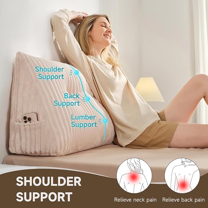 Z-hom Large Headboard Pillow Twin, NO ROLL Pillow, Wedge Pillow Headboard for Sitting Up in Bed, Backrest Support Triangular Cushion for Reading, Gap Pillow w/Removable Washable Cover,Cream