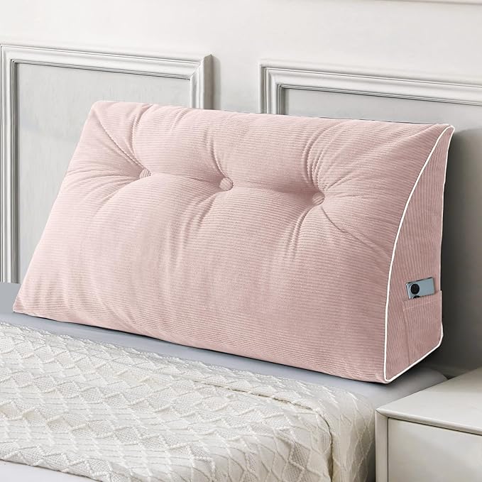Sasttie Headboard Pillow Twin/Twin XL, Wedge Pillow Headboard for Dorm, Triangular Daybed Backrest Cushion for Sitting or Reading in Bed, with Removable Washable Cover, Light Pink