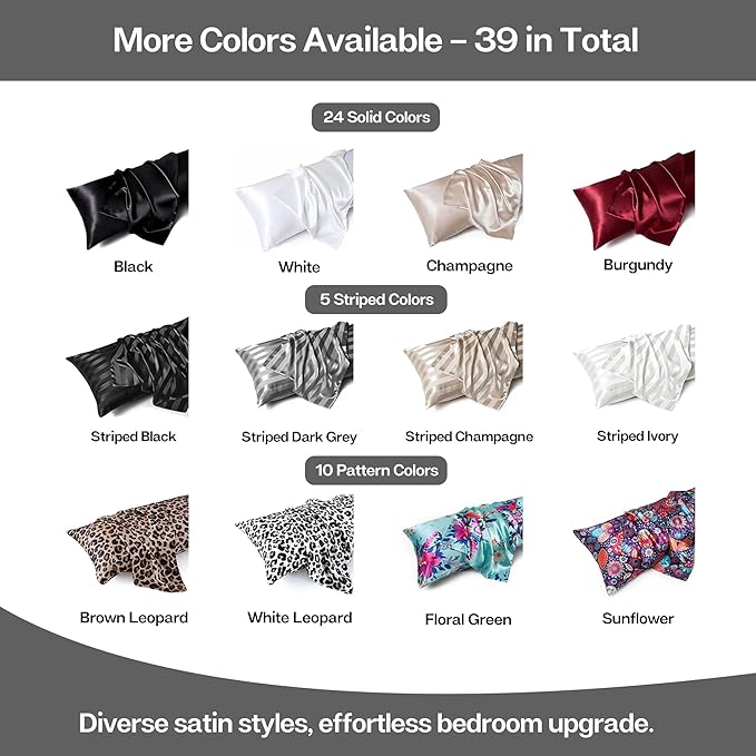 MR&HM Satin Body Pillow Cover, Soft and Breathable Body Pillow Case with Envelope Closure, Cooling and Silky Long Pillowcase for Hair and Skin,Grey (20x54, Dark Grey)