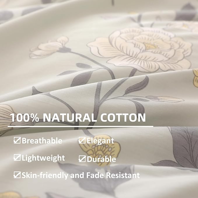 OAITE Duvet Cover Twin Size - 100% Cotton Comforter Cover Floral Duvet Cover Sets 3-PC, Breathable Duvet Cover with Zipper Closure & Corner Ties