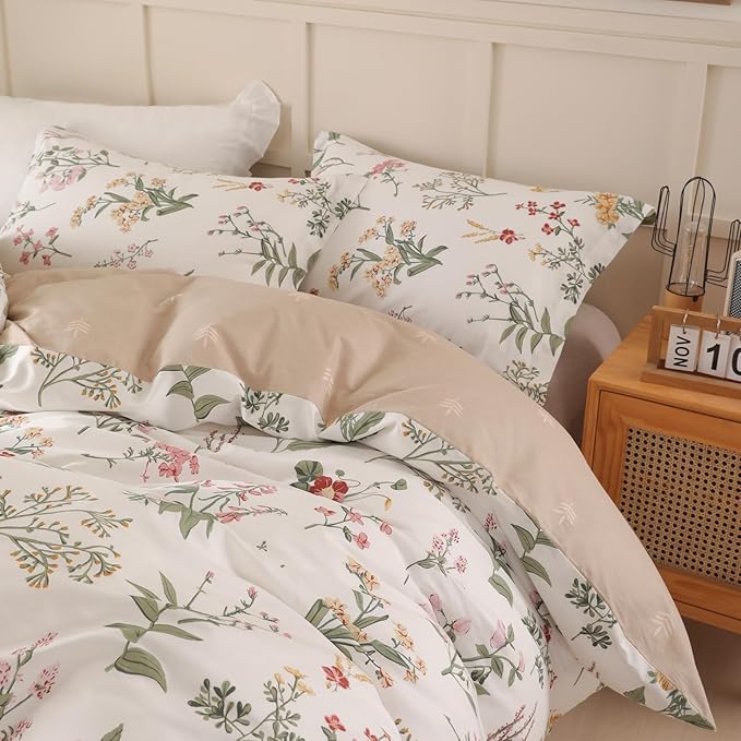 OAITE Duvet Cover Twin Size - 100% Cotton Comforter Cover Floral Duvet Cover Sets 3-PC, Breathable Duvet Cover with Zipper Closure & Corner Ties