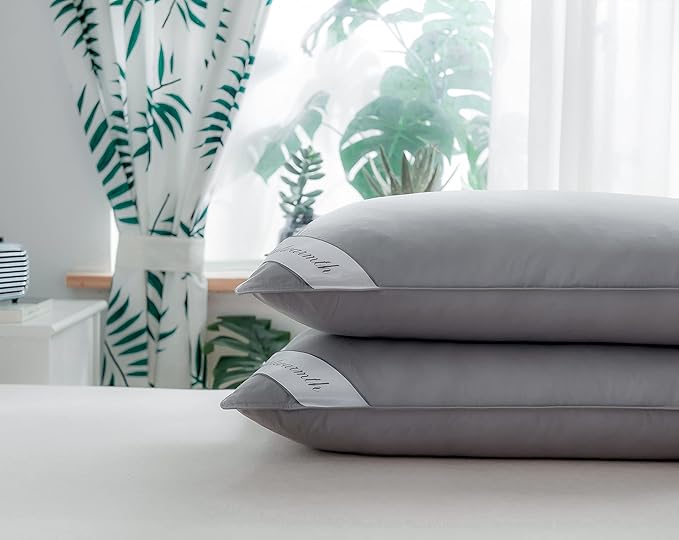 Queen Size Goose Down Feather Pair Pillows Grey Color Bedding Hotel Pillows 100% Cotton Cover Set of Two 20x30inch