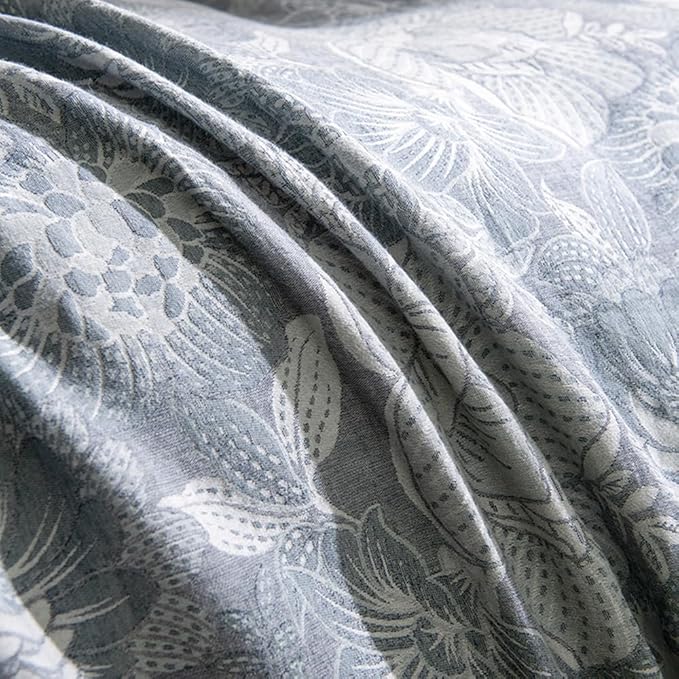 VM VOUGEMARKET Jacquard Grey Floral Duvet Cover Set King,Yarn-Dyed Cotton Duvet Cover with Zipper Closure Perfect for Men and Women