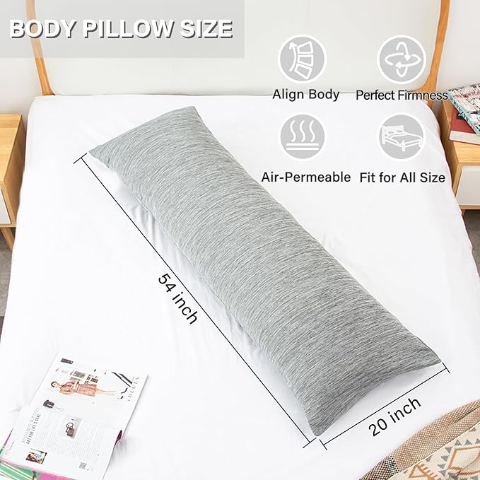 1 MIDDLE ONE Body Pillow, Cooling Memory Foam Body Pillows for Adults Sleeping, Long Pillow for Bed, Big Large Firm Full Body Pillow for Side Sleeper, 20x54 Inch, Cooling Grey