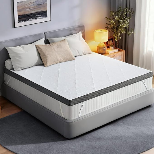Extra Firm Mattress Topper Queen: 3 Inch High Density Mattress Pad, Extra Support for Pain Relief Bed Topper, Breathable Washable Cover with Anti-Slip Straps, CertiPUR-US Oeko-Tex Certified 80x60