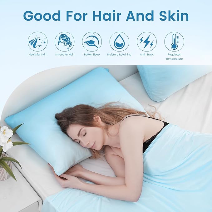 LUXEAR Cooling Pillow Cases, 2 Pack Queen Size Arc-Chill Q-max > 0.5 Gradient Cool Pillowcases for Hair Skin,Silky Cooling Summer Pillow Covers for Hot Sleepers & Night Sweats-Gradient Light Blue
