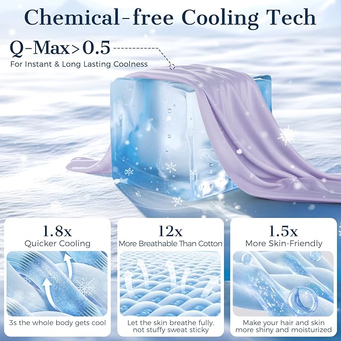 Cooling Pillow Cases 2 Pack Standard Size Cooling Pillowcases for Hot Sleeper Q-Max>0.5, Hydrates Skin & Hair, Reduces Wrinkles & Frizz, Soft Smooth Silky Pillowcases Envelope Set of 2, Lavender