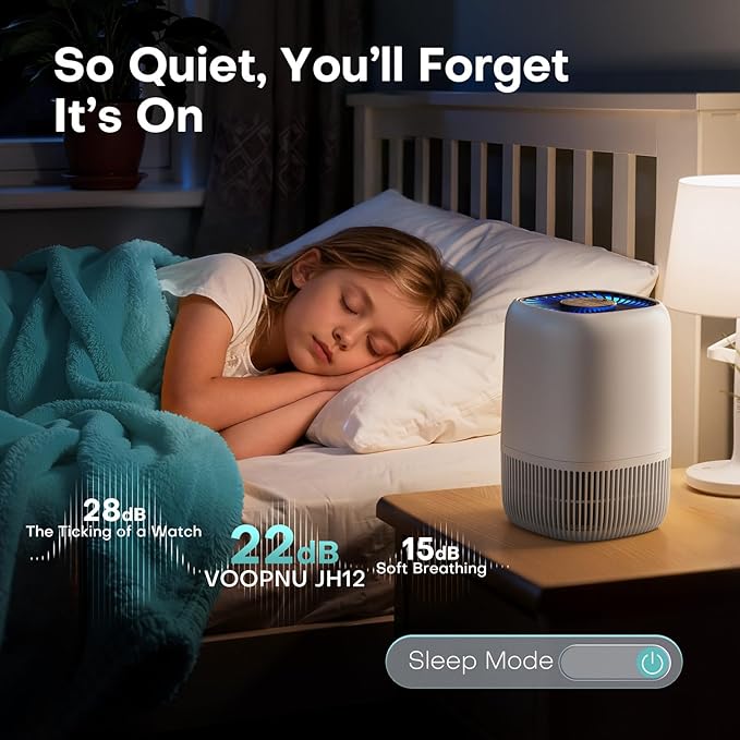 Air Purifiers for Home with High Efficiency Filter Up to 1076 Ft² for Pet Hair, Odors, Pollen, Smoke, Compact Air Cleaner with 3 Speeds, Timer, Aroma Quiet 360°Intake Filter, White
