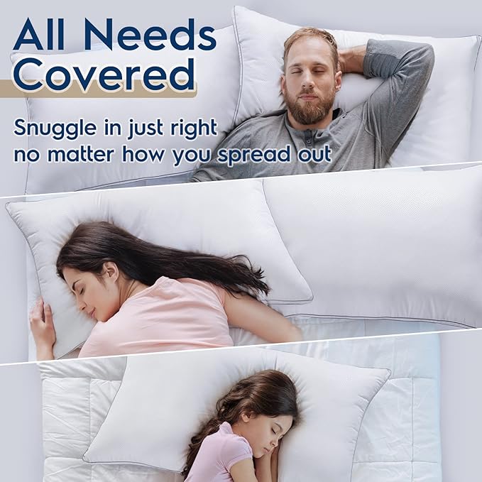 viewstar Bed Pillows King Size Set of 2, Firm Support Down Alternative Gusseted Pillows for Side, Back, or Stomach Sleepers, White