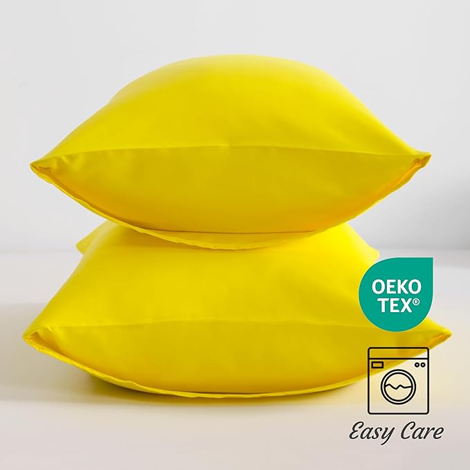 NTBAY Standard Pillow Cases Set of 2, 2 Pack Brushed Microfiber 20x26 Pillow Cases, Soft, Wrinkle, Fade, Stain Resistant Yellow Pillow Cases with Envelope Closure, 20x26 Inches, Yellow
