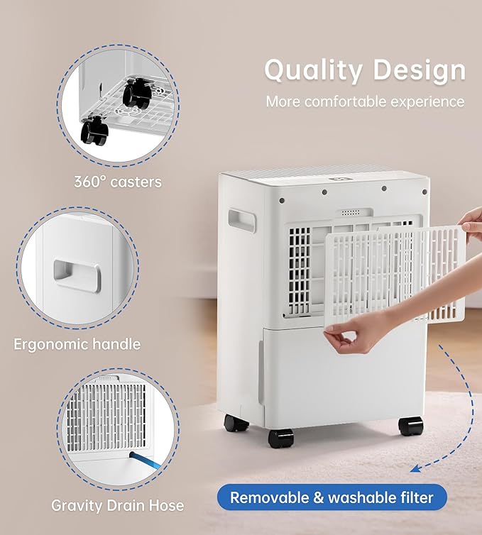 1500 Sq. Ft Dehumidifiers for Home, 30 Pints dehumidifier for Basement with drain hose,Smart APP control, 1.6L Tank,24H Timer,Intelligent Humidity Control,Ideal for Bedroom,Bathroom