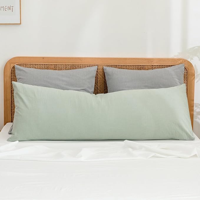 BESTOUCH 100% Washed Cotton Pillowcase for Hair and Skin Linen Feel Soft Comfortable Breathable 2 Set Pillow Case with Envelope Closure Solid Light Grey Euro 26x26 Inches