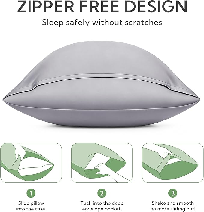 MR&HM Queen Pillow Cases Set of 2, Cooling Pillow Case for Hot Sleepers 20"x30", Breathable & Moisture Wicking, Soft Envelope Pillowcases, Rayon Derived from Bamboo & Polyester Blend (Silver Grey)