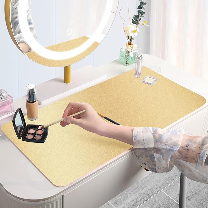 Makeup Mat for Vanity to Protect Desk Top 15.7 x 11.8in, Dual-Sided Makeup Mat, Easy to Clean Desk Pad - Waterproof and Oilproof Vanity Accessories (Gold and Pink)