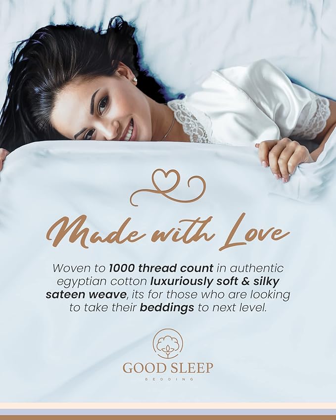 Good Sleep Bedding Split King Sheets Sets for Adjustable Bed, 5 Piece, 100% Egyptian Cotton Sheets for Adjustable Beds, Sateen Weave, Ultra-Soft, 16" Deep Pocket BedSheets - Light Blue