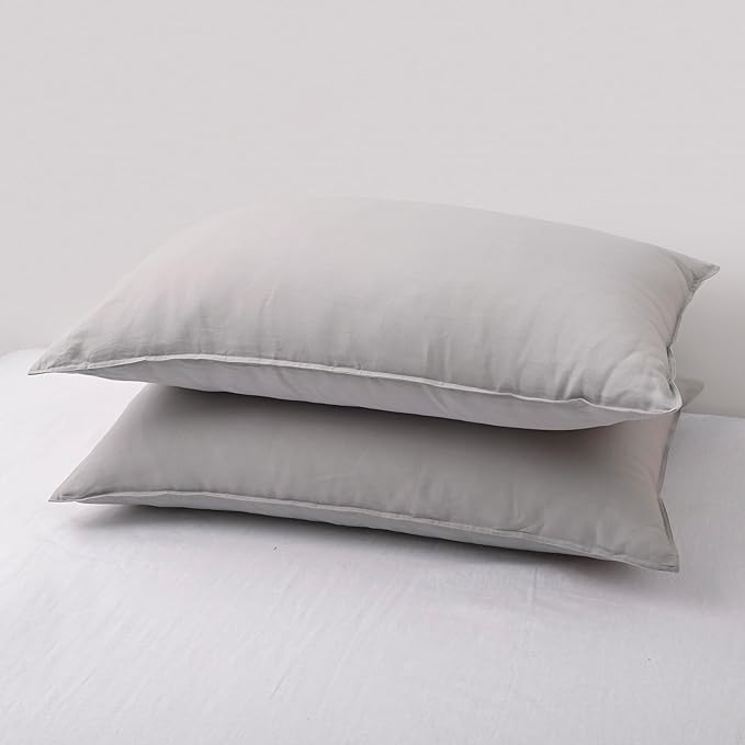 CHUFFED Linen Pillowcases 2 Pack 100% Linen Standard Pillow Cases, Breathable and Cooling Washed Pillowshams with Zipper Closure, 20x36 Inches,Light Grey