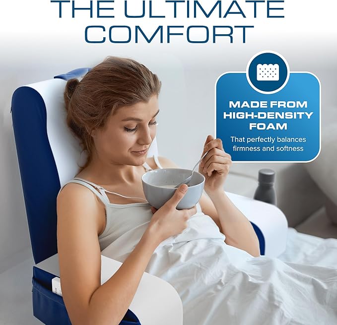 Kolbs Bed Wedge Pillow for Sleep Apnea, FSA Eligible Acid Reflux, and Back Pain Relief, with Chic Jacquard Cover - Headboard Wedges for Sleeping (19" Wedge Reading - Blue)