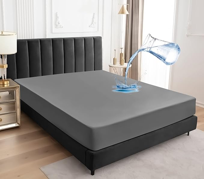 Sufdari Mattress Protector,Waterproof Mattress Cover Queen,18" Deep Pocket Mattress Protector,Fitted Sheet Style with Elastic Rubber Band,Washable and Easy Care-Gray,Queen