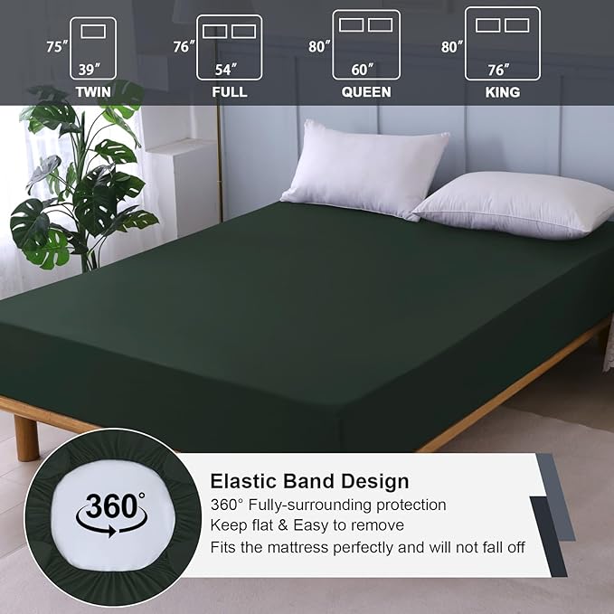 King Mattress Protector Waterproof, Fitted Sheet Style Breathable Mattress Cover with Deep Pocket Fits Up to 18'', Noiseless Bed Cover for Kids Adults Pets, Machine Washable (Green, 76'' X 80'')