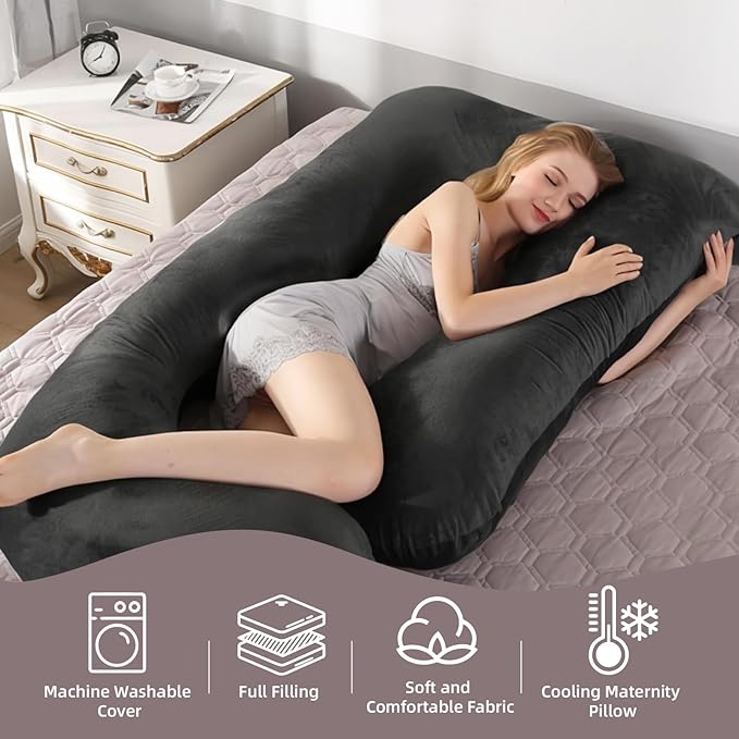 60 Inch Full Body Pregnancy Pillows for Sleeping Cooling Pregnancy Pillow,U Shaped Pregnancy Body Pillow,Maternity Pillows for Pregnant Women with Removable Washable Velvet Cover.(Black)