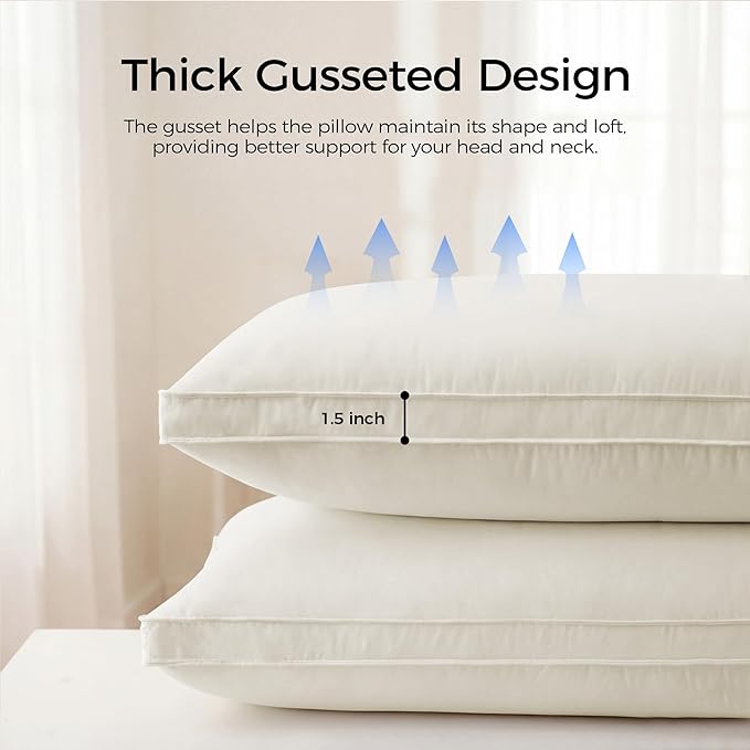 puredown® Gusseted Goose Feather Down Pillows, 100% Organic Cotton Cover, Luxury Hotel Collection Bed Pillows for Sleeping Set of 2, King Size
