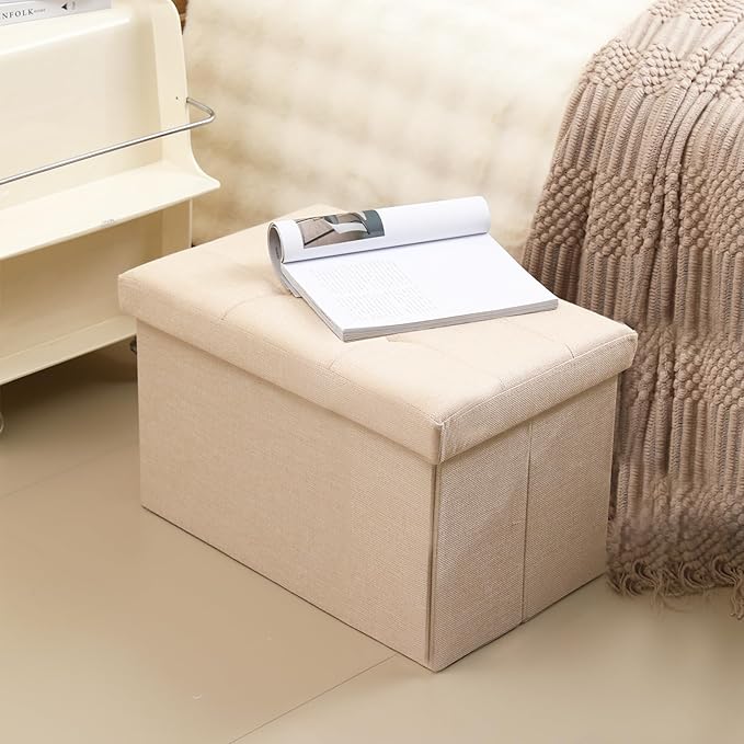 Storage Ottoman Cube Small Footrest Foldable Seat Foot Stools Square Tufted Ottoman Linen Black