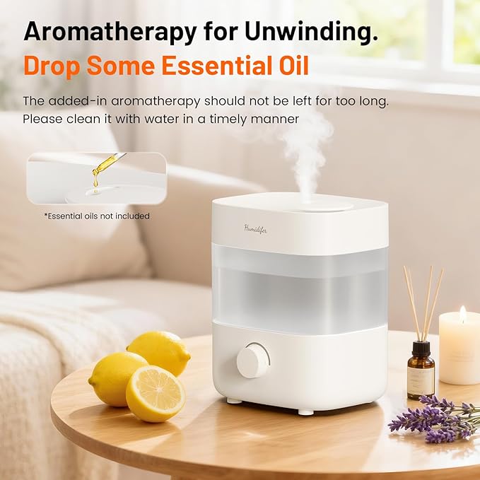 Humidifiers for Bedroom, 2L Tank for 15H, 20dB Quiet Mist Time, 7 Color Light, 360° Rotating Nozzles, Auto Shut-Off, Rotate to Adjust Mist, Top Fill Humidifier for Baby Nursery and Plant (White)