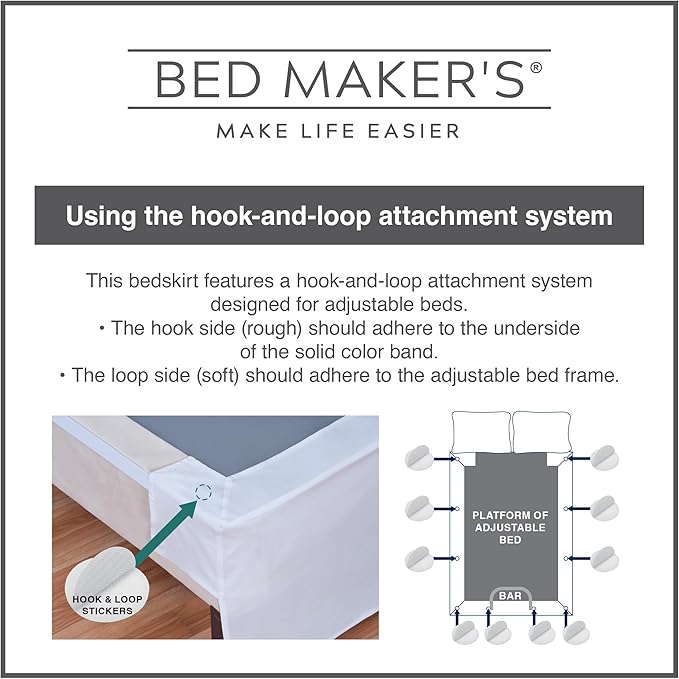 Bed Maker’s Never Lift Your Mattress Bed Skirt for Adjustable Beds, Split Corners, 15 Inch Drop Length, King, White
