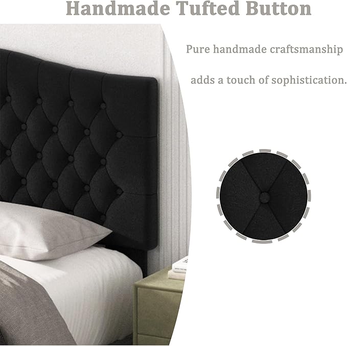 Befurtori King Headboard Only, Upholstered Headboard King for Adjustable Bed Velvet Tufted Wall Mounted Head Board with Solid Wood Legs Head Board, Black